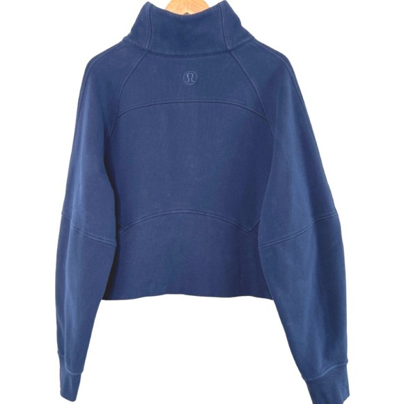 Lululemon Scuba Oversized Funnel-Neck Half Zip Navy Blue Cropped Sweatshirt XL - Picture 6 of 8